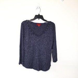 Jennifer Lopez Sweater Women Medium Blue Embellished V-Neck Pullover Lightweight